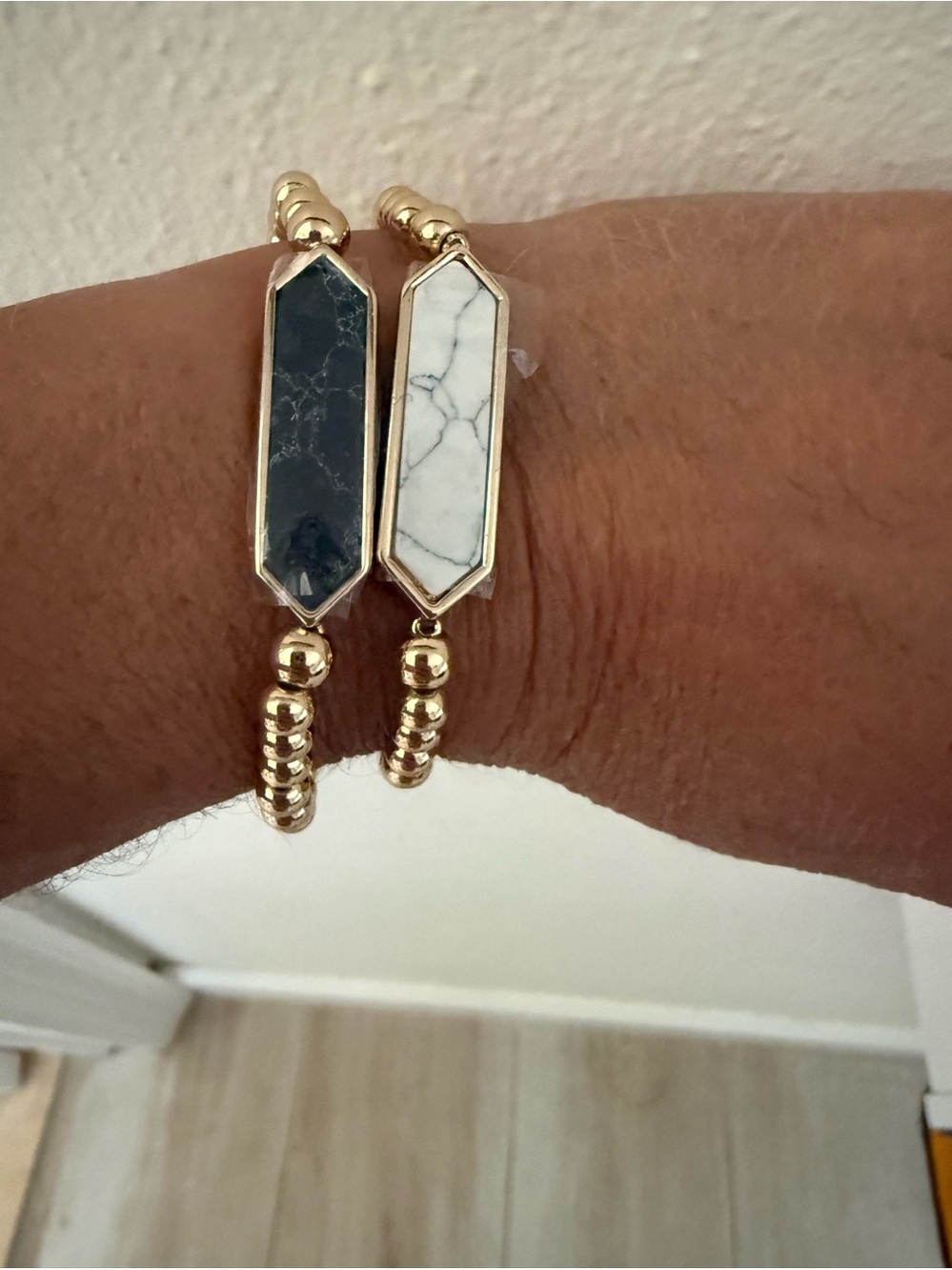 Park lane 2 Gold Beaded Bracelet with White and Black Marble Accent